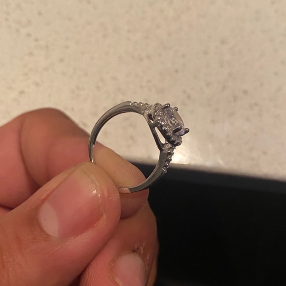 Halo Round Cut Engagement Ring Sterling Silver Stamped 925 Austrian Crystal - Picture 13 of 14